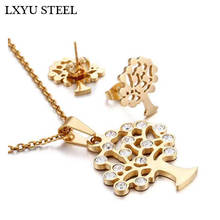 Brand New Simple Tree Pendant Necklace Earring Sets CZ 316L Stainless Steel Gold/Silver Color Jewelry Sets Christmas Gift 2024 - buy cheap