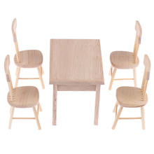 Juego de mesa de comedor modelo 1:12, mesa de madera en miniatura con 4 sillas, muebles de juguete, 1 Juego 2024 - compra barato