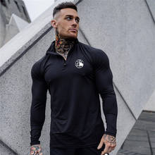 New Elastic zipper Long T Shirt Men Breathable T-Shirt Homme Gyms Shirt Men Fitness Summer Printing Gyms Tight Tops 2024 - buy cheap