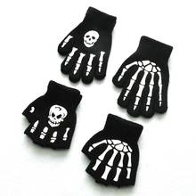5-12years Children Winter Warm Half-finger Mittens Halloween Luminous Skull Ghost Claws Night Glowing Gloves KF950 2024 - buy cheap