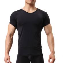 Ropa interior Sexy para hombre, camisas básicas de manga corta con cuello redondo, Tops ajustados para Fitness, ropa de casa informal, Top transparente, ropa de dormir 2024 - compra barato