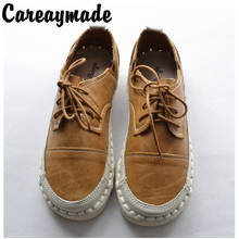 Careaymade-zapatos planos hechos a mano para niña, calzado de piel auténtica, de arte retro mori, 2 colores 2024 - compra barato