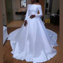 Africa Satin Wedding Dresses Off Shoulder Bridal Gowns Arabic Middle East Church Nigerian Long Sleeves A-Line Vestido De Noiva 2024 - buy cheap