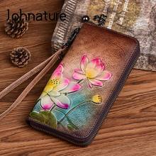 Johnature-cartera de piel auténtica para mujer, bolso de mano pequeña, estilo chino, Retro, en relieve, de cuero de vaca, tarjetero, 2021 2024 - compra barato