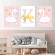 Cartoon creative nursery wall art print swan canvas custom name poster star prints pictures nordic baby girl bedroom decoration 2024 - buy cheap