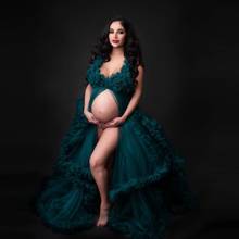 Очаровательные зеленые тюлевые платья для беременных с V-образным вырезом без рукавов с оборками Длинные Пышные Платья для беременных для фотосессии 2024 - купить недорого