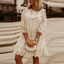 Elegant 3/4 Sleeve Ruffle Women Loose Dress Fashion Embroidery Lace Mesh Party Dress Ladies Vintage O-Neck Mini Dresses Vestidos 2024 - buy cheap