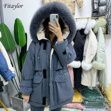 Fitaylor Winter Women White Duck Down Jacket Real Fox Fur Hooded Snow Thick Parkas Warm Down Coat Waterproof Overcoat 2024 - buy cheap