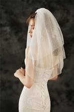 Véu de noiva com 3 camadas de marfim, venda por atacado, lantejoulas, estrela, curto, tule, acessórios para casamento 2024 - compre barato