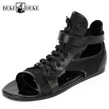Sandalias de cuero de alta calidad para Hombre, zapatos de gladiador personalizados con cordones negros para exteriores, zapatillas de marca, calzado de playa de verano 2024 - compra barato