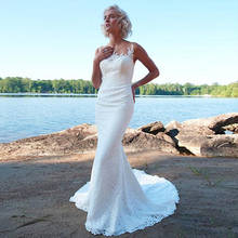 Delicate Lace Sheer Jewel Neckline Mermaid Wedding Dress with Crystals Beach Lace Bridal Dress robe de mariee princesse de luxe 2024 - buy cheap