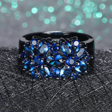 Luxury Female Blue Crystal Flower Big Ring Vintage 14KT Black Gold Wedding Rings For Women Unqiue Bride Love Engagement Ring 2024 - buy cheap