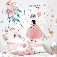 Cartoon Girl Wall Stickers DIY Dreamcatcher Feathers Mural Decals for Kids Rooms Baby Bedroom Children Nursery Home Decoration 2024 - buy cheap