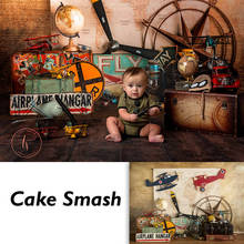 Avión Hangar recién nacido niños retrato telón de fondo aventura piloto cumpleaños ACCESORIOS FOTOGRÁFICOS viaje niños pastel smash fondo 2024 - compra barato