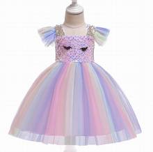 Vestido de unicornio con lentejuelas para niña, ropa de gasa arcoíris, mangas acampanadas, boda, fiesta de cumpleaños, vestido de princesa para 1-6Y D0099 2024 - compra barato