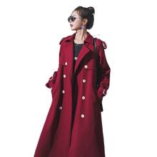 Blusão feminino meados de comprimento 2021 novo estilo britânico coreano solto vermelho primavera outono longo trench coats 59c 2024 - compre barato