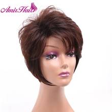 Amir Short Hair Staright Synthetic Wigs For Women Brown Red Hair With Part Side Bangs Layer Wig Heat Resistant Female Hair Piece 2024 - buy cheap
