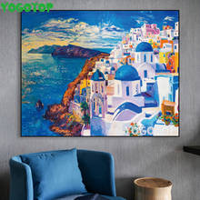 Pintura de diamantes 5D DIY, paisaje abstracto griego azul de Santorini, bordado de diamantes de resina completa, mosaico de punto de cruz, regalo YY4906 2024 - compra barato