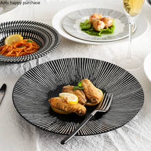 Conjunto de utensílios de mesa ocidental, conjunto moderno de massas listradas em preto e branco, prato de cozinha, restaurante, porcelana 2024 - compre barato