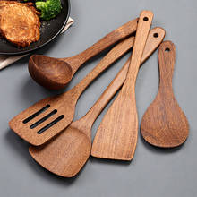 Utensilios de cocina de madera, espátula de madera, cuchara de arroz, cuchara de madera para sopa, suministros de cocina, 5 uds. 2024 - compra barato