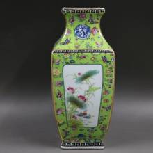 Qianlong-jarrón cuadrado de porcelana antigua, flor de esmalte y pájaro, colección de porcelana antigua de la Dynasty 2024 - compra barato