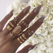 Doocna anéis femininos de cor dourada, joias geométricas vazadas para folhas da virgem maria, flores, pedra de cristal transparente 2024 - compre barato