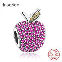 Huoonew pulseira pandora original 925, berloque com pingentes de prata esterlina, cor de maçã, zircônia, cristal, contas de pedra 2024 - compre barato