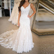 JIERUIZE White Lace Appliques Luxury Mermaid Wedding Dresses V-neck Lace Up Back Bridal Dresses vestido de novia 2024 - buy cheap