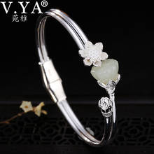 V.YA-brazaletes abiertos de loto de Plata de Ley 925 para mujer, brazalete de plata tailandesa elegante Vintage, joyería de flores de piedra Natural 2024 - compra barato
