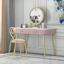 Современная простая мебель в скандинавском стиле для спальни светильник ный легкий роскошный мраморный стол, туалетный столик, набор металлических спинок для маленькой квартиры 2024 - купить недорого