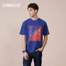 Simwood blusas masculinas soltas estilo denim estampadas, camisetas de verão 2021 tamanho índigo, para homens, roupas de marca 100% algodão 2024 - compre barato