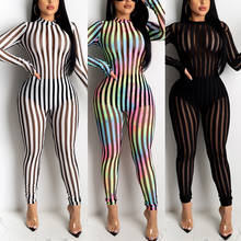 BKLD Womans Jumpsuits And Rompers 2020 Autumn New Sexy Bodycon Clubwear Striped Mesh Transparent Long Sleeve Women Jumpsuits 2024 - buy cheap