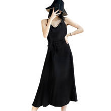 New Black Bottoming Chiffon Dresses 2021 Summer Women's Suspender Dress With Spring Female Long Solid color Dress Oversize Lady 2024 - buy cheap