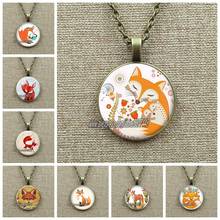 Cute Fox In Flowers Pendant Choker Statement Round Necklace for Women Dress Accessories Fashion Jewelry Glass Necklace 2024 - buy cheap