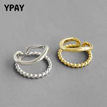 YPAY 100% Genuine 925 Sterling Silver Open Rings for Women Korea INS Simple Double Layer Line Twist Adjustable Ring Gift YMR1035 2024 - buy cheap