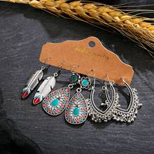 3pairs/Lot Vintage Leaf Shape Earrings Set Fashion Jewelry For Women Ethnic Silver Color Tassel Water Drop Earrings Set 2024 - buy cheap