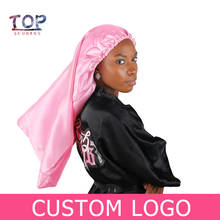 Customization Logo 22 Color Virgin Hair Extensions Wigs Sleeping Protect Long Bonnets Caps,Human Hair Extended Satin Bonnet 2024 - compre barato