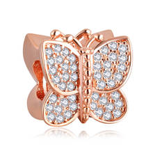 Autêntico s925 miçangas joias diy brilhante borboleta amuletos cabem em bracelete feminino pulseira bracelete presente de menina rosa & claro cz 2024 - compre barato