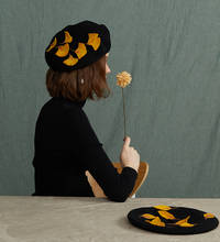 Sombrero de fieltro de lana hecho a mano, de ginkgo biloba, de pintor salvaje negro, regalo creativo, Otoño e Invierno 2024 - compra barato
