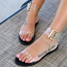 2020 novas sandálias de praia sandálias femininas apartamentos transparentes sapatos tamanho grande feminino claro jelly sapatos senhoras roman sandalias mujer 2024 - compre barato