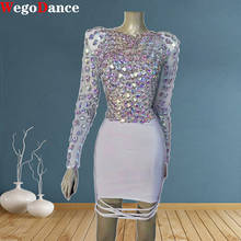 Colorful Rhinestone Hip Wrapped Dress Women See Through Stretch Mini Sexy Nightclub Party Singer Dancer Stage Outfit 2024 - buy cheap