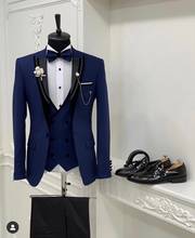 Terno casamento terno masculino slim fit, ternos de noivado para festa de formatura, blazer em azul escuro, 3 peças 2024 - compre barato