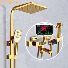 Gold Digital Shower Set Bathroom Smart Thermostatic Shower System Wall Mount Square Spray Bath Faucet SPA Rainfall LED Torneiras 2024 - buy cheap