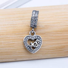 Authentic S925 Silver Bead Centre Of My Heart Mom Dangle Charm fit Lady Bracelet Bangle DIY Jewelry 2024 - buy cheap