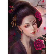 Pintura de diamantes de cuentas cuadradas 5D, mujer Oriental antigua, Geisha, niña rosa, mosaico, bordado de diamantes de imitación, imágenes artísticas 2024 - compra barato