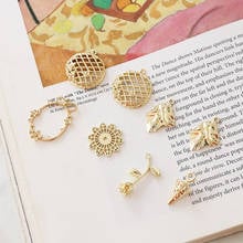 10pcs Trendy Fashion Metal Elegant Earring Woman Vintage Gold-clad hollow grid round rose flower fold pendant diy accessories 2024 - buy cheap