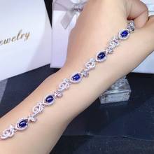 Natural sapphire bracelet, Luxurious handwork .925 silver, 5 carat, beautiful color, electroplated platinum, no color change 2024 - buy cheap