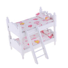 Miniature Bund Bed Children Room Bed & Mattress for 1/12 Dollhouse Nursery Room Funiture 2024 - buy cheap