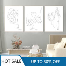 Arte de pared de mano de amor, pintura en lienzo, carteles, impresiones cálidas, arte de línea abstracta familiar, beso romántico, decoración minimalista para el hogar 2024 - compra barato