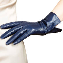 Women's Genuine Leather Gloves Female New Stylish Warm Plush Lined Autumn Winter Sheepskin Driving Mittens L085NC4 2024 - buy cheap